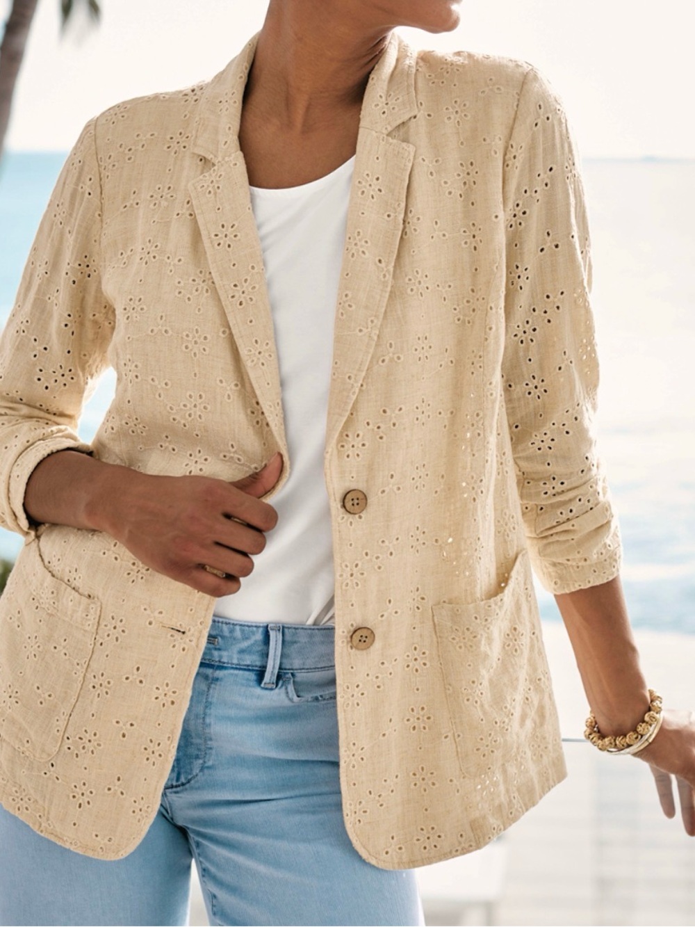 JJill Oatmeal ivory Eyelet Blazer